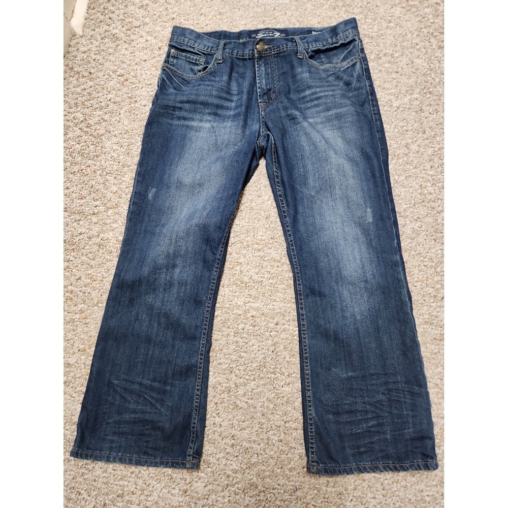 Seven7 Mens Bootcut Jeans Embroidered Pockets Blue Denim 36x30 Cotton